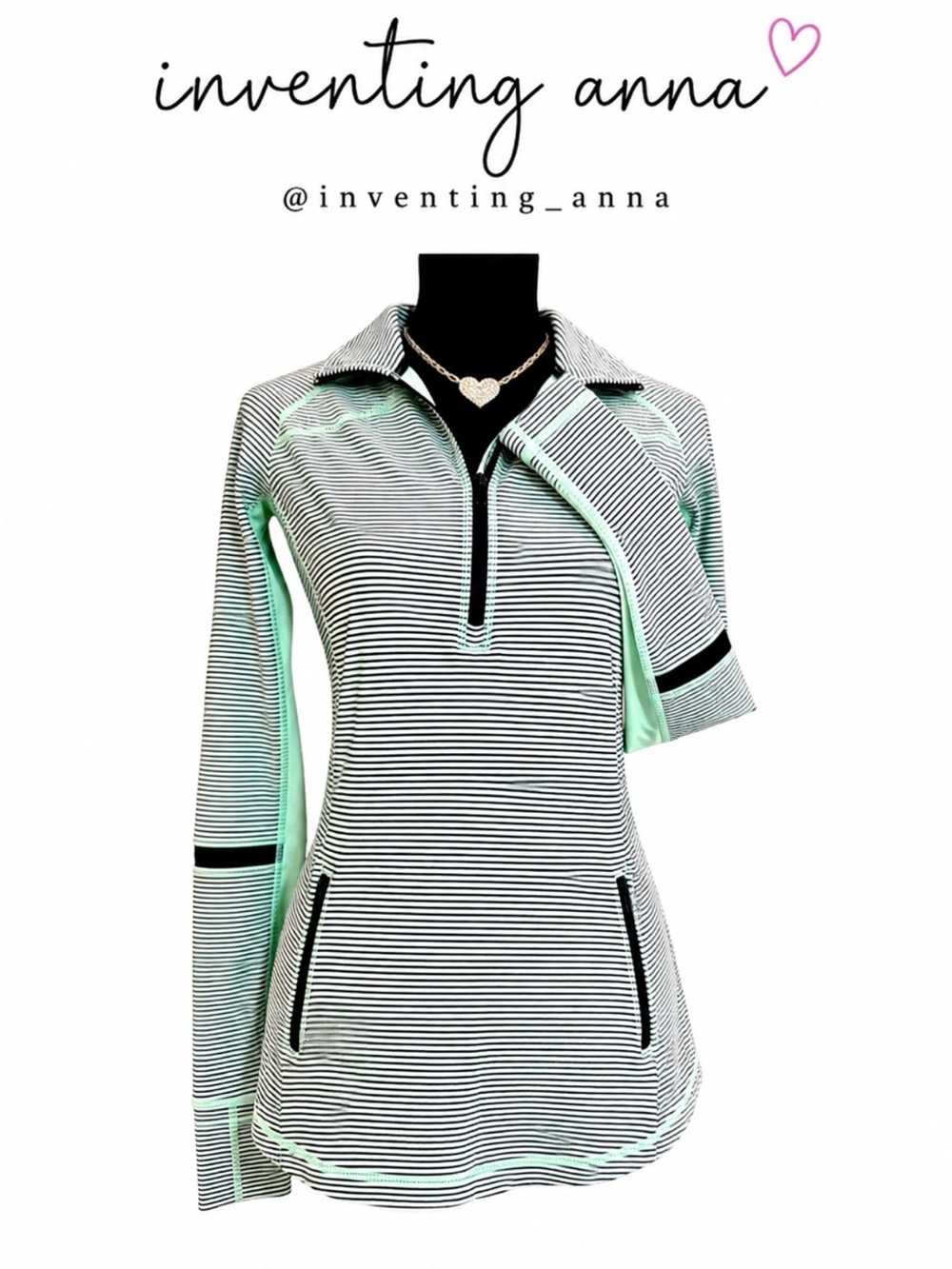 LULULEMON Seafoam Green Striped Long Sleeve Athletic Top w/Reflective Strips